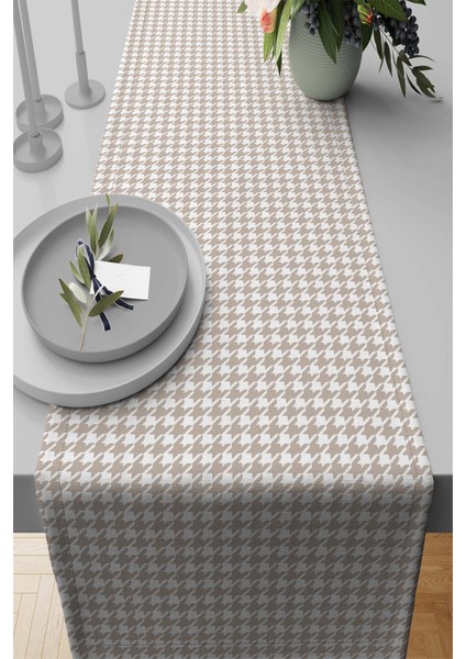 Dokuma Leke Tutmaz Elit Tay Tüyü Kumaş Masa Örtüsü Runner Kaz Ayağı 40X140 Cm RNR286