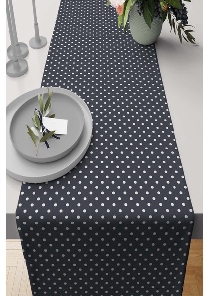 Elit Tay Tüyü Dokuma Leke Tutmaz Kumaş Masa Örtüsü Puantiyeli Runner 40X140 Cm RNR301