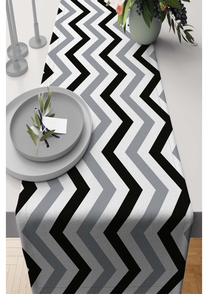Dokuma Kumaş Elit Tay Tüyü Leke Tutmaz Masa Örtüsü Runner Zigzag 40X140 Cm RNR305