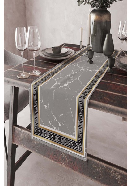 Elit Tay Tüyü Dokuma Leke Tutmaz Kumaş Masa Örtüsü Mermer Kenarlı Runner 40X140 Cm RNR328