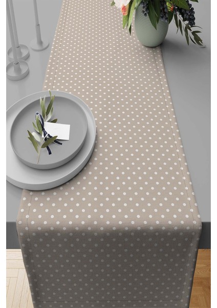 Masa Örtüsü Leke Tutmaz Elit Tay Tüyü Dokuma Kumaş Runner Puantiyeli 40X140 Cm RNR300