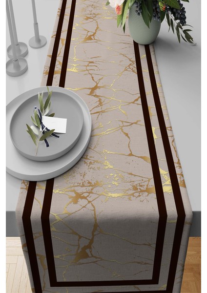 Elit Tay Tüyü Dokuma Leke Tutmaz Kumaş Masa Örtüsü Klasik Çerçeveli Runner 40X140 Cm RNR320