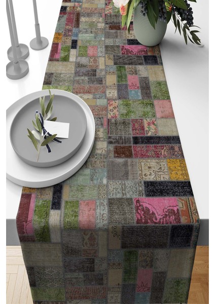 Dokuma Kumaş Elit Tay Tüyü Leke Tutmaz Masa Örtüsü Runner Patchwork 40X140 Cm RNR346