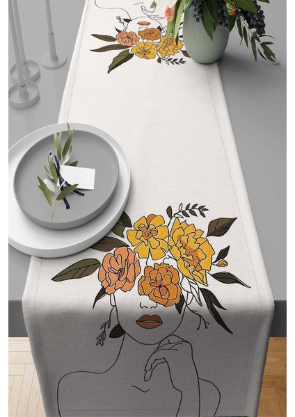 Masa Örtüsü Runner Tay Tüyü Dokuma Elit Leke Tutmaz Kumaş Soyut 40X140 Cm RNR341