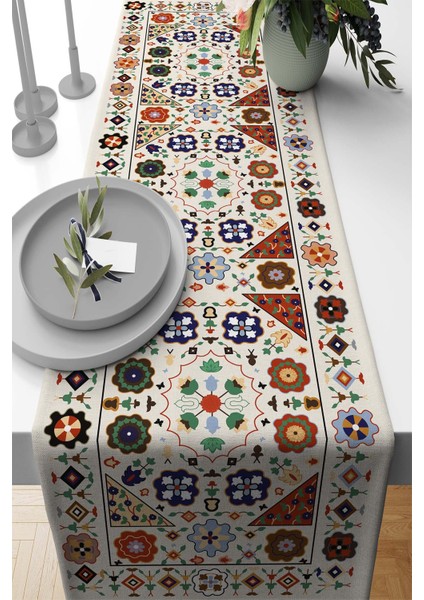 Masa Örtüsü Runner Elit Tay Tüyü Dokuma Leke Tutmaz Kumaş Kilim Desen 40X140 Cm RNR357
