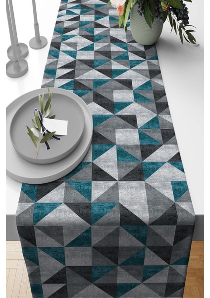 Elit Tay Tüyü Dokuma Leke Tutmaz Kumaş Masa Örtüsü Geometrik Runner 40X140 Cm RNR378