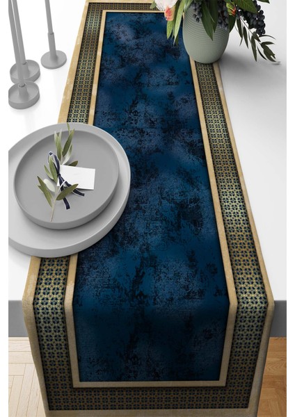 Elit Çerçeveli Tay Tüyü Dokuma Elit Leke Tutmaz Kumaş Masa Örtüsü Runner 40X140 Cm RNR394