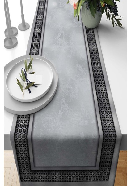 Elit Tay Tüyü Dokuma Leke Tutmaz Kumaş Masa Örtüsü Elit Çerçeveli Runner 40X140 Cm RNR397