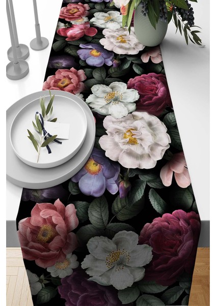 Elit Tay Tüyü Dokuma Leke Tutmaz Kumaş Masa Örtüsü Runner Çiçek Bahçesi 40X140 Cm RNR448