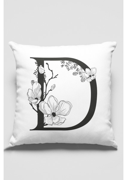 43X43 Cm Dekoratif Çift Taraflı Tay Tüyü Döşemelik Premium Kumaş D Harfli Yastık Kılıfı KRL504