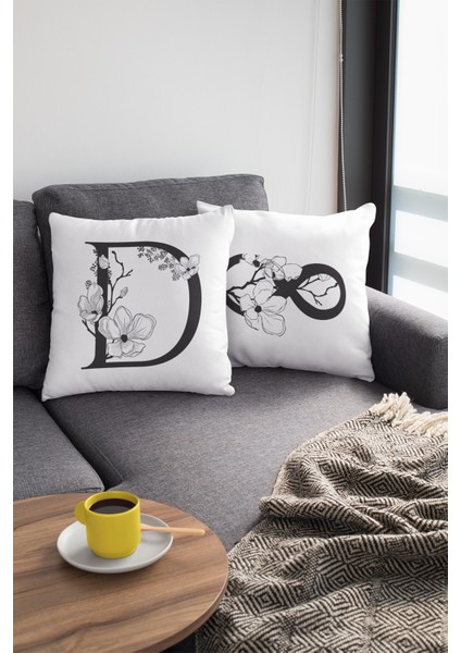 43X43 Cm Dekoratif Çift Taraflı Tay Tüyü Döşemelik Premium Kumaş D Harfli Yastık Kılıfı KRL504 modelleri