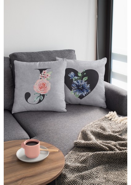 43X43 Cm Gri Çift Taraflı Premium Tay Tüyü Döşemelik Kumaş Dekoratif J Harfli Kırlent Kılıfı KRL573 fiyatları