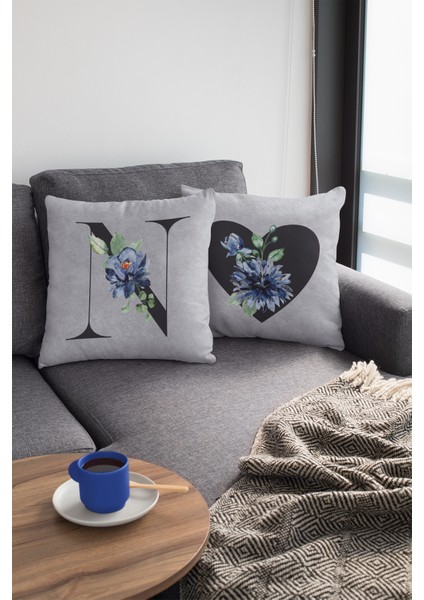 43X43 Cm Gri Tay Tüyü Döşemelik Premium Kumaş Dekoratif Çift Taraflı N Harfli Kırlent Kılıfı KRL577 fiyatları