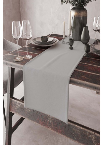 Açık Gri Tek Renk Sade Ranır Masa Örtüsü Premimum Dokuma Kumaş Düz 40X140 Cm RNR009