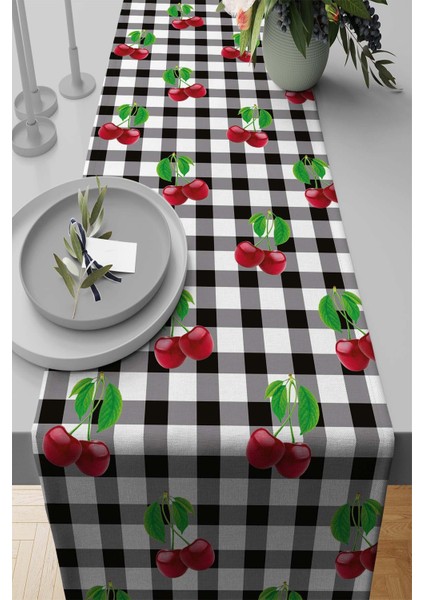 Runner Masa Örtüsü Elit Tay Tüyü Dokuma Leke Tutmaz Kumaş Kirazlı 40X140 Cm RNR219