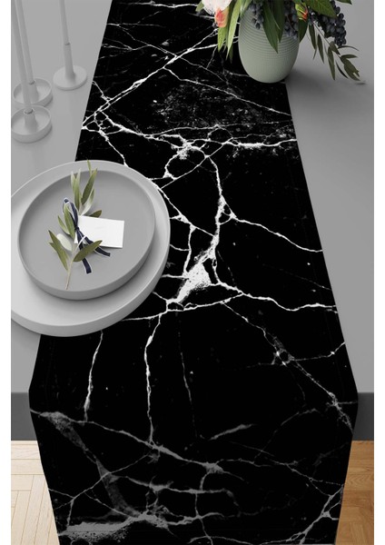Mermer Tay Tüyü Dokuma Elit Leke Tutmaz Kumaş Masa Örtüsü Runner 40X140 Cm RNR253