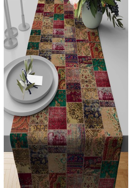 Tay Tüyü Dokuma Elit Leke Tutmaz Kumaş Masa Örtüsü Runner Patchwork 40X140 Cm RNR293