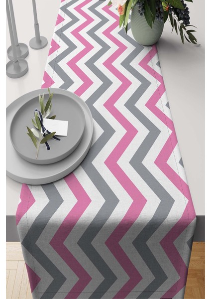 Runner Masa Örtüsü Elit Tay Tüyü Dokuma Leke Tutmaz Kumaş Zigzag 40X140 Cm RNR304