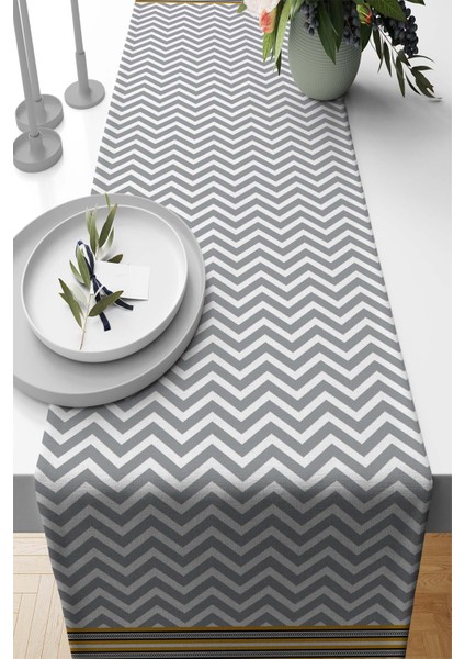 Zigzag Desen Tay Tüyü Dokuma Elit Leke Tutmaz Kumaş Masa Örtüsü Runner 40X140 Cm RNR434