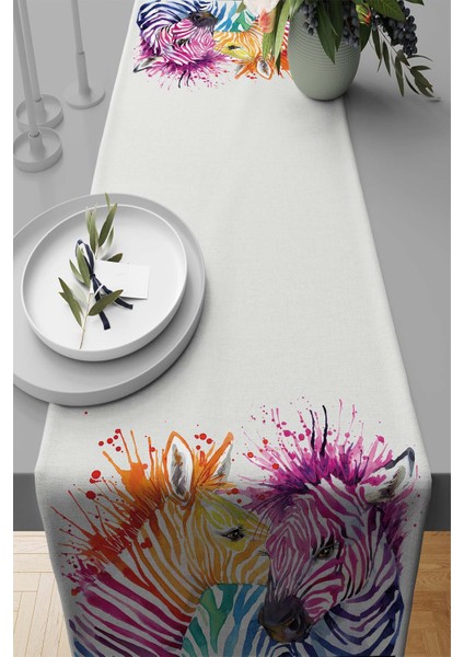 Dokuma Kumaş Elit Tay Tüyü Leke Tutmaz Masa Örtüsü Runner Renkli Zebralar 40X140 Cm RNR445