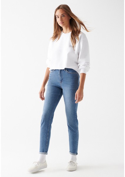 Kadın Star Mavi Zımparalı Gold Shape Jean Pantolon 101077-82194