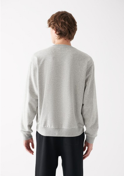 Erkek Mavi Logo Baskılı Bisiklet Yaka Gri Sweatshirt 0610704-80196
