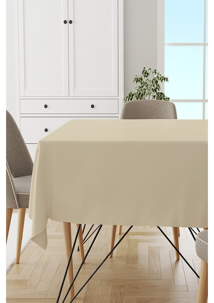 Krem Sade Masa Örtüsü Tay Tüyü Kadife Leke Tutmaz Yıkanabilir Dokuma Kumaş Düz Tek Renk MSO002