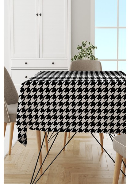 Leke Tutmayan Dokuma Elit Yıkanır Leke Tutmayan Kumaş Kaz Ayağı Desenli Masa Örtüsü MSO169