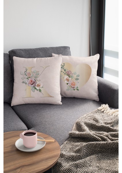 43 x 43 cm Bej Tay Tüyü Döşemelik Premium Kumaş Dekoratif Çift Taraflı K Harfli Kırlent Kılıfı KRL543 modelleri
