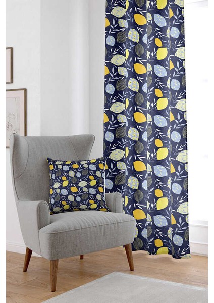 Lacivert Limon Dijital Baskılı Perde OYTYK928-PR