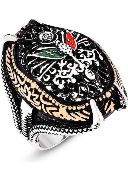 Gümüş Osmanlı Devlet Armalı Pençe Erkek Yüzük fiyatları