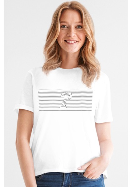 Çizgili Köpek Beyaz Kısa Kollu Kadın T-Shirt fiyatları