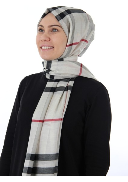 Krem-Kırmızı Burberry Ekose Şal
