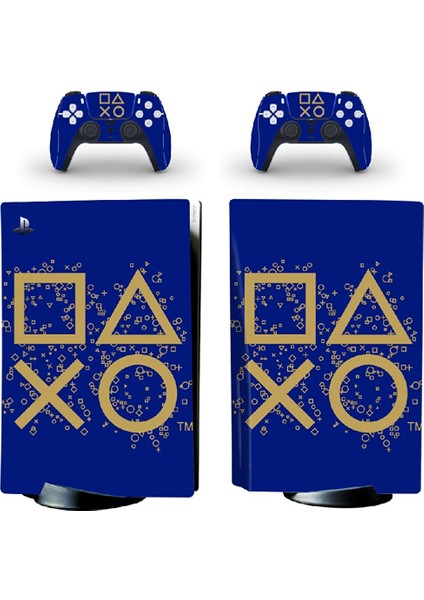 Mavi Arkaplan Gold Kol Düğmeleri Playstation 5 Disk Edition Sticker Kaplama Seti