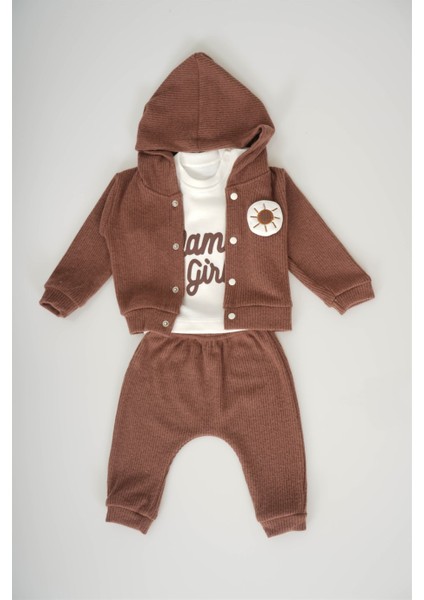 Unisex Bebek Kapşonlu 3lü Fitilli Takım