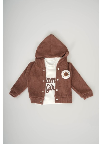 Unisex Bebek Kapşonlu 3lü Fitilli Takım