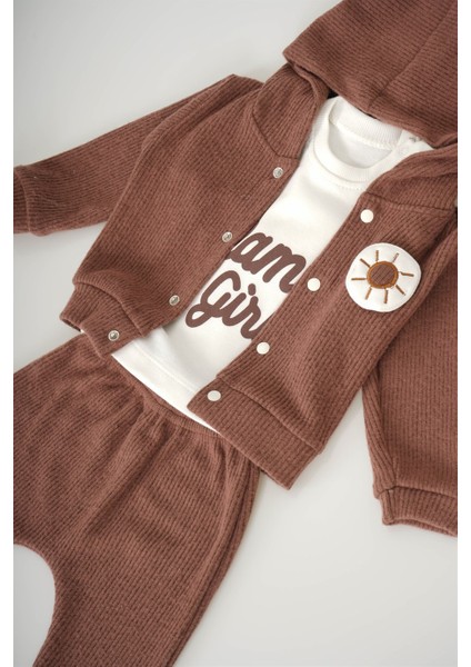 Unisex Bebek Kapşonlu 3lü Fitilli Takım