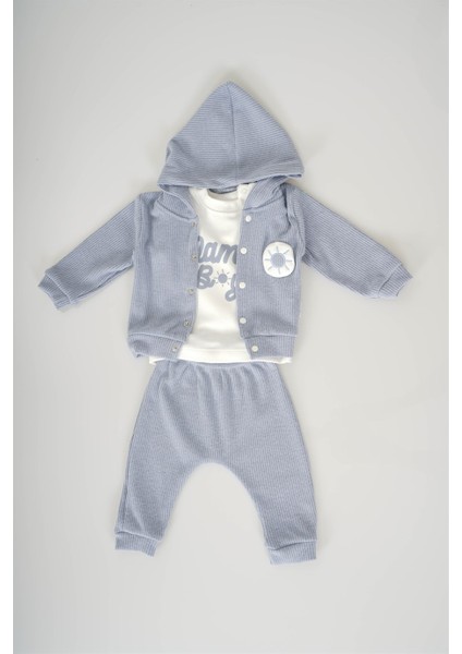 Unisex Bebek Kapşonlu 3lü Fitilli Takım