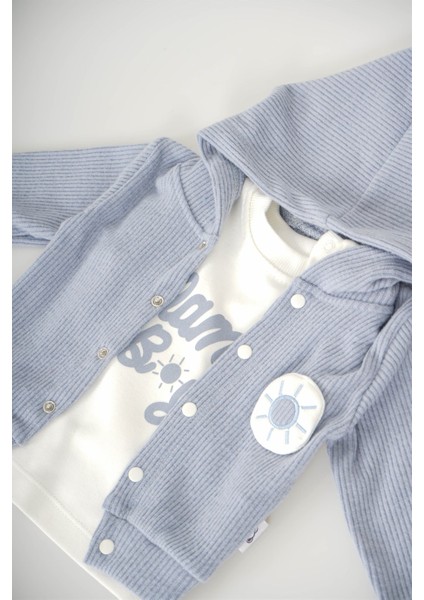 Unisex Bebek Kapşonlu 3lü Fitilli Takım