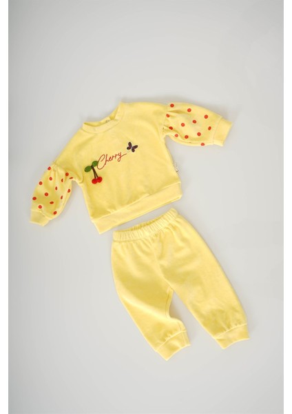 Kız Bebek Kiraz Cherry Figürlü Kadife Takım
