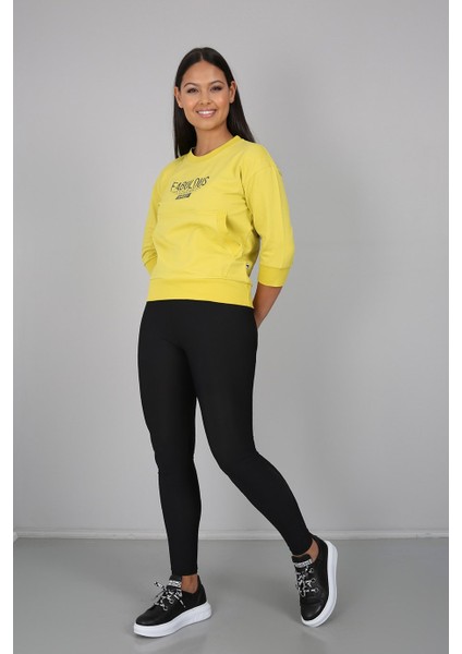 Baskılı Kanguru Cepli Yarım Kollu Sweatshirt