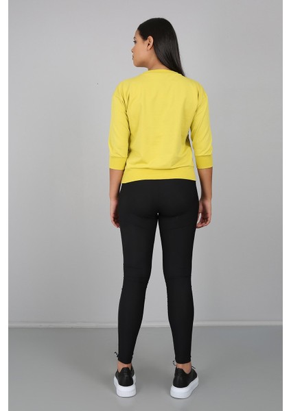 Baskılı Kanguru Cepli Yarım Kollu Sweatshirt