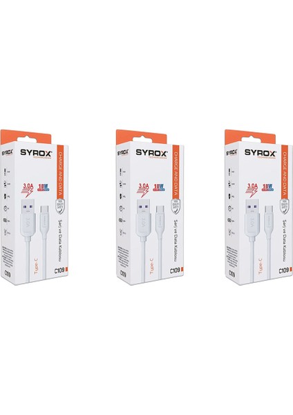C109 Type-C 1m 3,0A 18W Quick Kablo |3'lü Paket fiyatları