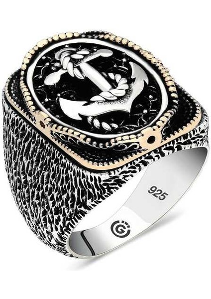 Gümüş Deniz Çapası Oval Erkek Yüzük