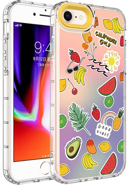 Apple iPhone Se 2020 Kılıf Kamera Korumalı Renkli Desenli Sert Silikon Korn Kapak