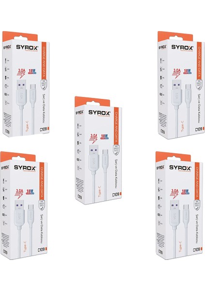 C109 Type-C 1m 3,0A 18W Quick Kablo | 5'li Paket