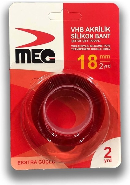 Meg Vhb Akrilik Çift Taraflı Silikon Bant 18 mm 2 mt