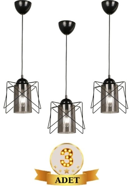 Zikzak Siyah Füme Mikalı Tekli Sarkıt Avize