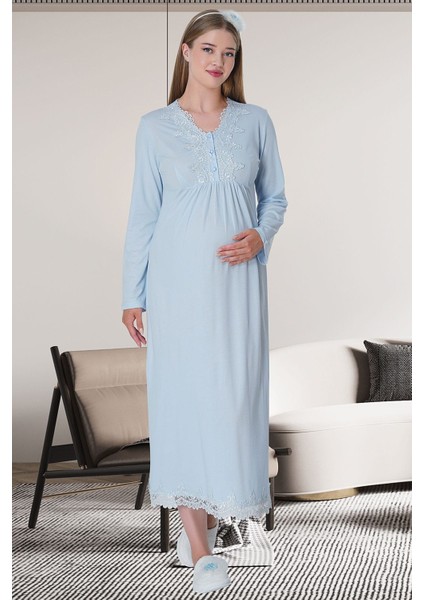 1519 Mavi Lohusa Sabahlık Gecelik Pijama Set