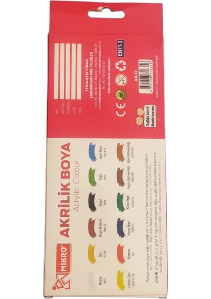 Akrilik Boya 12 Renk 12 ml Tüp